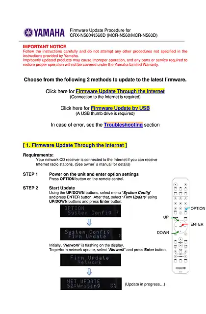 yamaha雅马哈CRX-N560 _ CRX-N560D _ MCR-N560 _ MCR-N560D Firmware Update Procedure